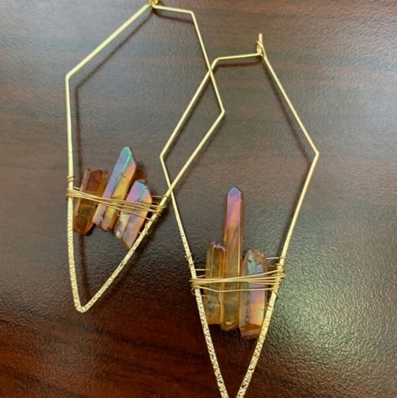 💖 2/$30 Womens boho Crystal gold hoop wire cute lightweight dainty earrings - Picture 9 of 14